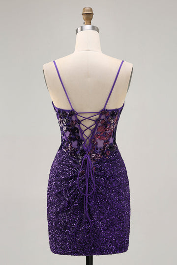 Sparkly Dark Purple Corset Homecoming Dress with Sequins